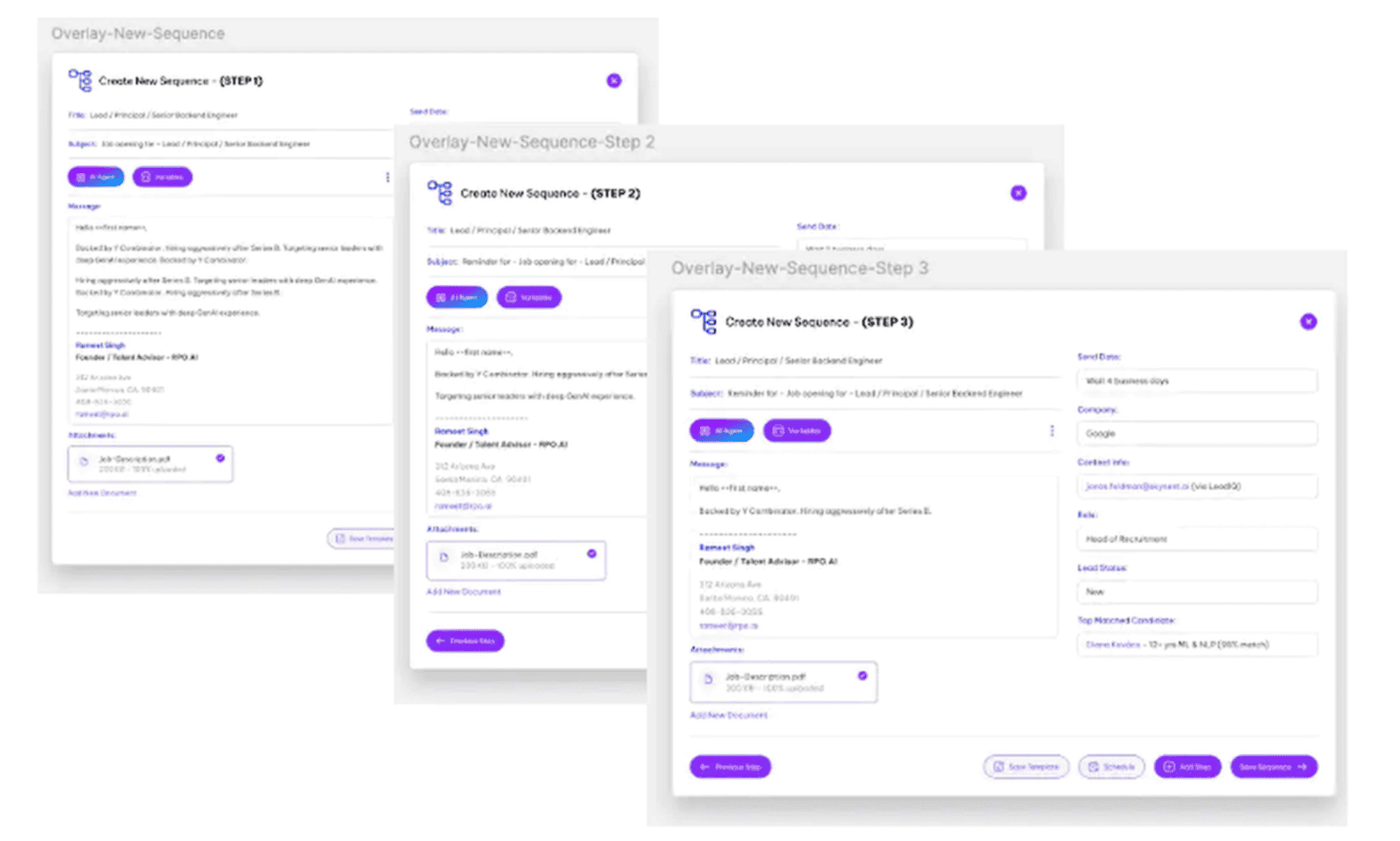 AI-powered recruitment workflow interface highlighting automated candidate sequencing for tech job roles.